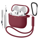 Funda de silicona completa para Apple AirPods 4 con mosquetón, bolígrafo de limpieza y correa de mano, funda protectora 9