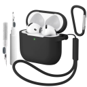 Funda de silicona completa para Apple AirPods 4 con mosquetón, bolígrafo de limpieza y correa de mano, funda protectora 5