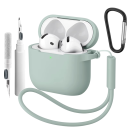 Funda de silicona completa para Apple AirPods 4 con mosquetón, bolígrafo de limpieza y correa de mano, funda protectora 18