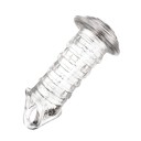 Funda de silicona para pene con punta expandida en forma de hongo y anillos de masaje con agarre para testículos tipo estrangulador. Embalaje discreto. 3