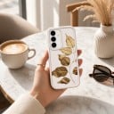 Funda de silicona para Samsung Galaxy S24 FE con diseño de hojas doradas Protección de la cámara Funda para móvil Hojas en rama 2