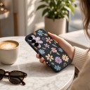 Funda de silicona para Samsung Galaxy S24 Ultra con diseño de flores dibujadas Protección de la cámara Funda para móvil Flores 3