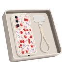 Funda de silicona para Samsung Galaxy S25+ con motivo de cerezas, funda con correa para la muñeca, funda para móvil con marco 3