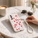 Funda de silicona para Samsung Galaxy S25+ con motivo de cerezas, funda con correa para la muñeca, funda para móvil con marco 4