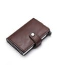 Funda de viaje para tarjetas y documentos con caja y funda de cuero PU Cinta de botón a presión Bolsillo interior Dimensiones 9,5 x 6,5 x 3