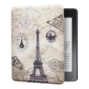 Funda flip beige de 6 pulgadas para Kindle de 10.ª generación 2019 con la Torre Eiffel en un mapa antiguo y sellos postales, con correa y protector 1
