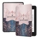 Funda flip rosa y azul de 6 pulgadas para Kindle de 10. generación 2019 con ornamentos, corona y el texto Invitation, con correa y película 1