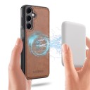 Funda magnética para Samsung Galaxy A16 con aspecto de cuero y costuras Bordes estriados Funda protectora para móvil para soporte magnético en el coche 2