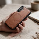 Funda magnética para Samsung Galaxy A37 con aspecto de cuero y costuras laterales Funda protectora para móvil para soporte magnético en el coche 5