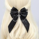 Fundă mare pentru păr cca 15 cm Dantelă Lanț Pandantiv metalic cruce Agrafă metalică Ornament textil Accesoriu elegant pentru păr 1