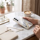 Funda para móvil con diseño de mármol Samsung Galaxy A56 Extra delgada Correa extraíble para la muñeca Marco de TPU Mate Resistente a huellas 4
