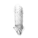 Funda para pene con tres filas de protuberancias y trama cruzada con anillo de estrangulamiento para extensión, erección más firme y estimulación. Embalaje discreto. 2