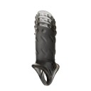 Funda para pene con tres filas de protuberancias y trama cruzada con anillo de estrangulamiento para extensión, erección más firme y estimulación. Embalaje discreto. 1