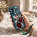 Funda para Samsung Galaxy S24 FE con diseño de cerezas Funda de silicona con correa para la muñeca Funda de móvil con borde para la cámara 12