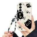 Funda para teléfono con gatos negros Samsung Galaxy A55 5G Cadena de cuentas para la mano Resistente Protege las esquinas y la cámara Blanco crema 3