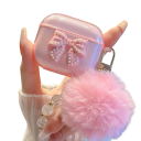 Funda protectora de cristal encantadora con lazo y colgante para Airpods 4, con bola peluda para una protección estilosa 1