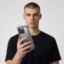 Funda resistente al agua para iPhone 11 Pro Max con certificación IP68 transparente y a prueba de golpes con marco negro, bordes estriados y correa 6