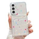 Funda transparente con compartimento para tarjeta Samsung Galaxy A57 Estrellitas rosas, azules y amarillas Resistente Esquinas reforzadas Protección 3