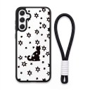 Funda transparente con correa para la muñeca Samsung Galaxy A07 Resistente Diseño de gato negro y estrellas Bordes negros Protección de la cámara 5