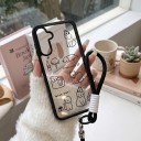 Funda transparente con correa para la muñeca Samsung Galaxy A07 Resistente Diseño de perros dibujados Bordes negros Protección de la cámara Funda 3