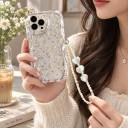 Funda transparente para Samsung Galaxy A16 5G con diseño floral y cadena de perlas Bisel elevado alrededor de la cámara Funda resistente para móvil 4