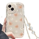 Funda transparente para Samsung Galaxy A35 5G con ositos y margaritas Cadena de perlas con corazones Bordes ondulados Bisel elevado alrededor 3
