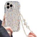 Funda transparente para Samsung Galaxy A56 5G con diseño floral y cadena de perlas Bisel elevado alrededor de la cámara Funda resistente para teléfono 5