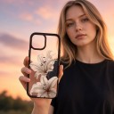 Funda transparente resistente a impactos para iPhone 17 Pro con motivo vintage de lirios blancos y marco negro Protección del teléfono 3