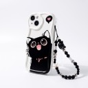 Funda trasera con gato negro para Samsung Galaxy A36 5G Cadena de cuentas para la muñeca Resistente Protección de esquinas y cámara Blanco y negro 5