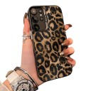 Funda trasera para Samsung Galaxy A55 5G Motivo de leopardo Resistente y ultra delgada Acabado mate Marrón con manchas negras Bordes negros Protección 5