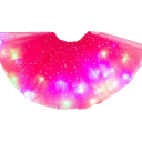 Fustă de balet mini pentru femei, cu iluminare LED, 40 cm, cu imprimeu de stele, fustă tutu stratificată, alimentată cu baterii 12
