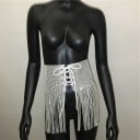 Fustă decorativă strălucitoare pentru femei cu franjuri lungi Șnur în față Legare cu șnur Purtați peste șorturi sau costume de baie Poliester 1