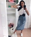 Fustă din denim pentru femei, sub genunchi, cu slit pe lateral Croială dreaptă Nasture metalic și fermoar Efect spălat Albastru deschis Bumbac 2