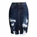 Fustă din denim ruptă pentru femei 1