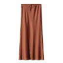 Fustă lungă din satin cu talie înaltă, elegantă, cu dantelă, strălucitoare, pentru femei, ținute de seară și petrecere 10