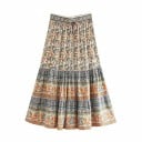 Fustă lungă pentru femei cu un model ornamental în stil boho Talie elastică cu șnur Volane plisate Mătase artificială și bumbac 3