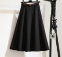 Fustă midi pentru femei cu curea Croi în formă de A Croi cu cataramă metalică rotundă Fustă uni sub genunchi Bumbac, poliester și spandex 1