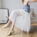Fustă midi pentru femei cu partea superioară din denim albastru deschis și tulle alb Talie înaltă cu nasturi și buzunare Fodera interioară Denim 3