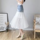 Fustă midi pentru femei cu partea superioară din denim albastru deschis și tulle alb Talie înaltă cu nasturi și buzunare Fodera interioară Denim 4