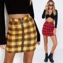 Fustă mini damă cu model tartan și fermoar Croi ajustat Fermoar cu inel pe toată lungimea în față Țesătură de bumbac Lungime deasupra 3