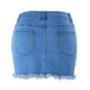 Fustă mini din denim pentru femei cu tiv inferior foarte desfăcut Albastru Tăietură clasică din denim Buzunare în față și în spate Bucle 3