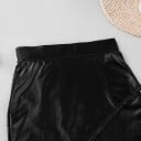 Fustă mini neagră pentru femei din piele artificială cu tiv asimetric Fustă tip creion ajustată cu talie lată și amestec de spandex 6