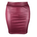 Fustă mini pentru femei, confecționată din piele PU strălucitoare, talie înaltă, croială strâmtă, aspect sexy, ținută elegantă de seară, fustă stilată pentru petrecere și club 3