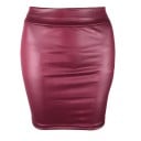 Fustă mini pentru femei, confecționată din piele PU strălucitoare, talie înaltă, croială strâmtă, aspect sexy, ținută elegantă de seară 3