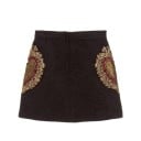 Fustă mini pentru femei cu broderie de inimi Țesătură neagră cu un model delicat Nasturi aurii decorative Croială în formă de A Bumbac cu poliester 2