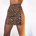 Fustă mini pentru femei cu model leopard și șnururi încrucișate pe laterală Croi ajustat tip creion Imprimare maro-neagră Poliester și spandex 1