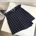 Fustă mini pentru femei cu motiv cariat Curea cu detaliu asimetric Partea din față pliată Curea cu ochiuri și cataramă argintie 3