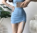 Fustă mini pentru femei, din material elastic cu dungi, cu talie înaltă 3