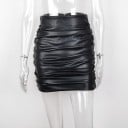 Fustă mini pentru femei din piele artificială Talia înaltă cu plisuri laterale și pe spate Croi ajustat Tip creion Suprafață lucioasă Culoare 3