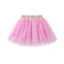 Fustă pentru fete cu un singur colorat cu stele și sclipici dantelată peste genunchi din bumbac elegantă fustă festivă 1